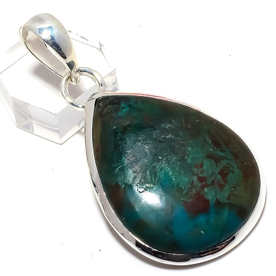Natural Chrysocolla Gemstone 925 Sterling Silver Pendant 2.13" e851