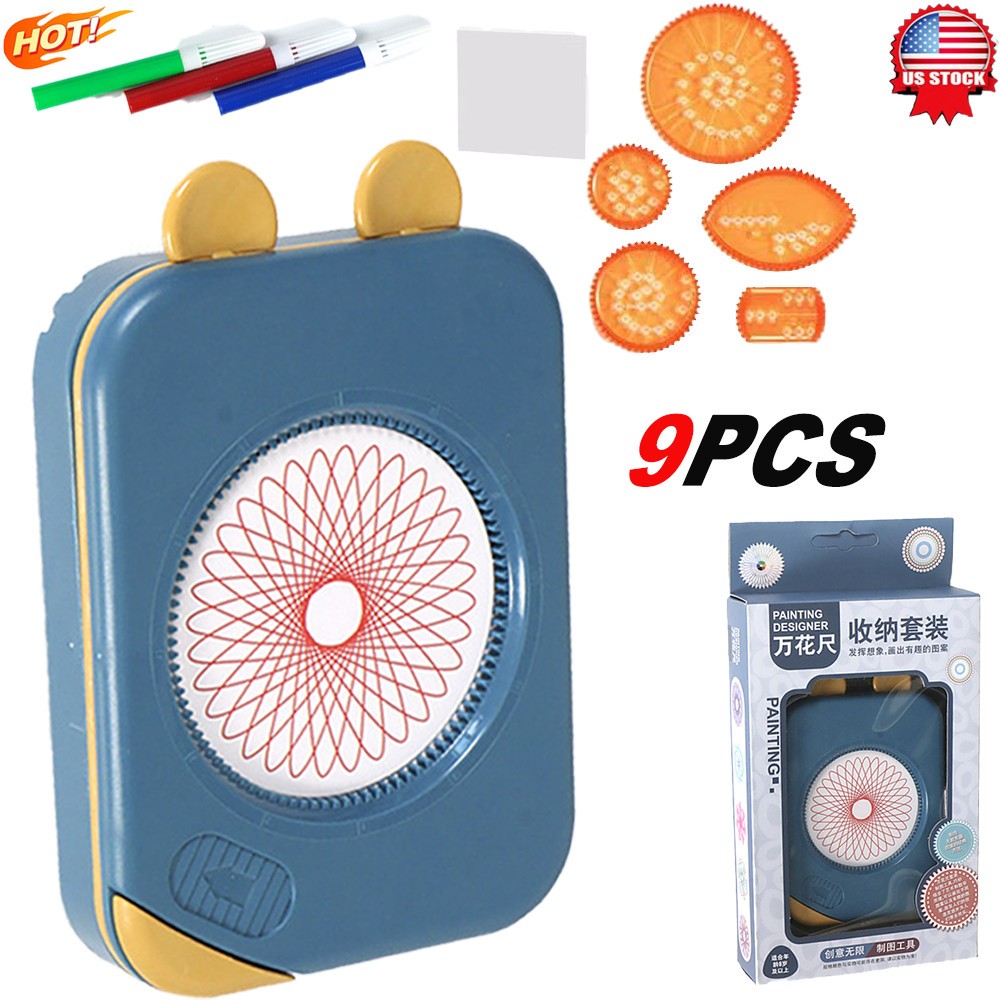 9x Spirograph Deluxe Tin Set Draw Spiral Designs Interlocking Toys Gears Wheels