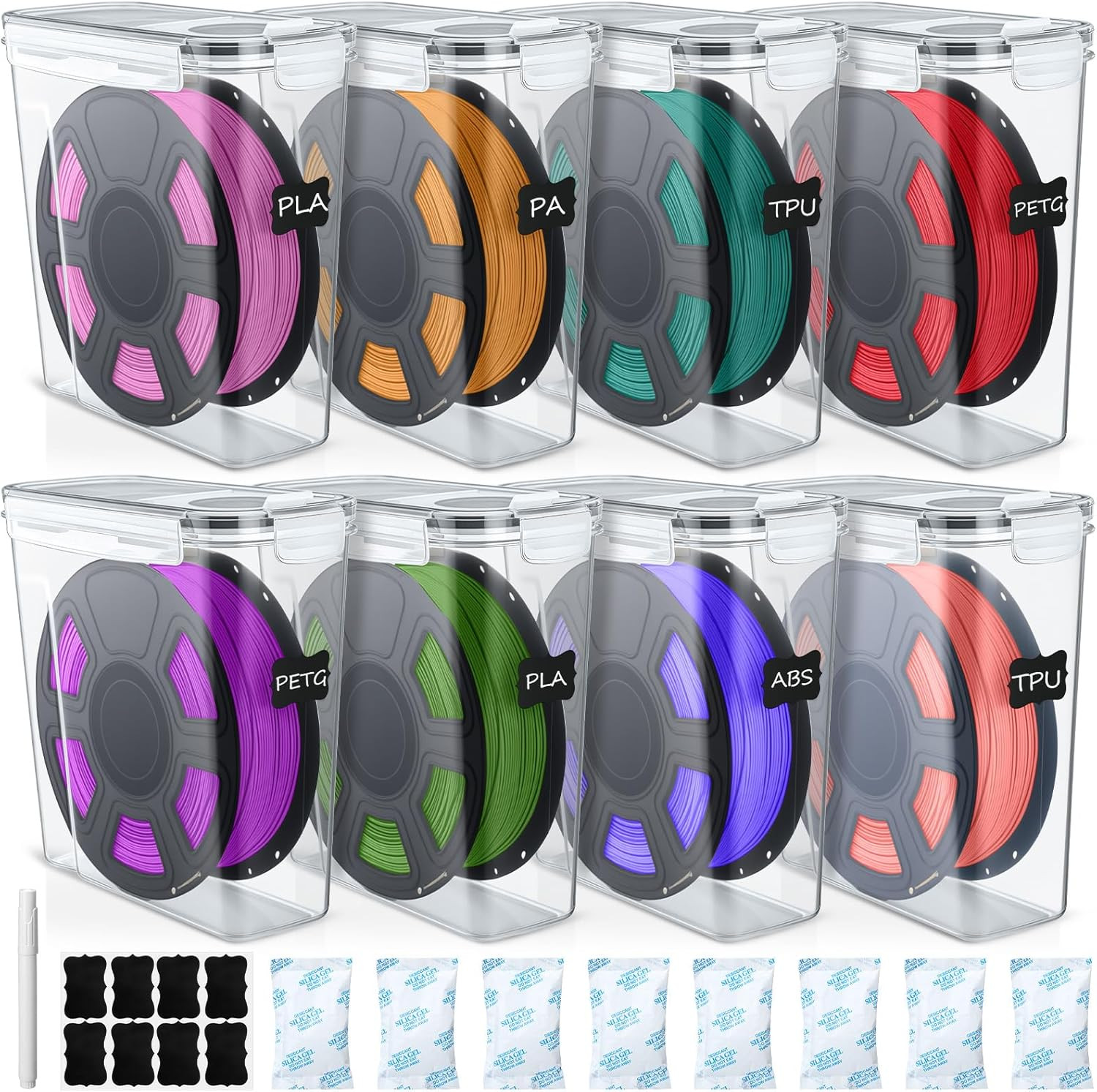 8 Pack 3D Printer Filament Storage Box - Portable Sealed Filament Container 4.0 
