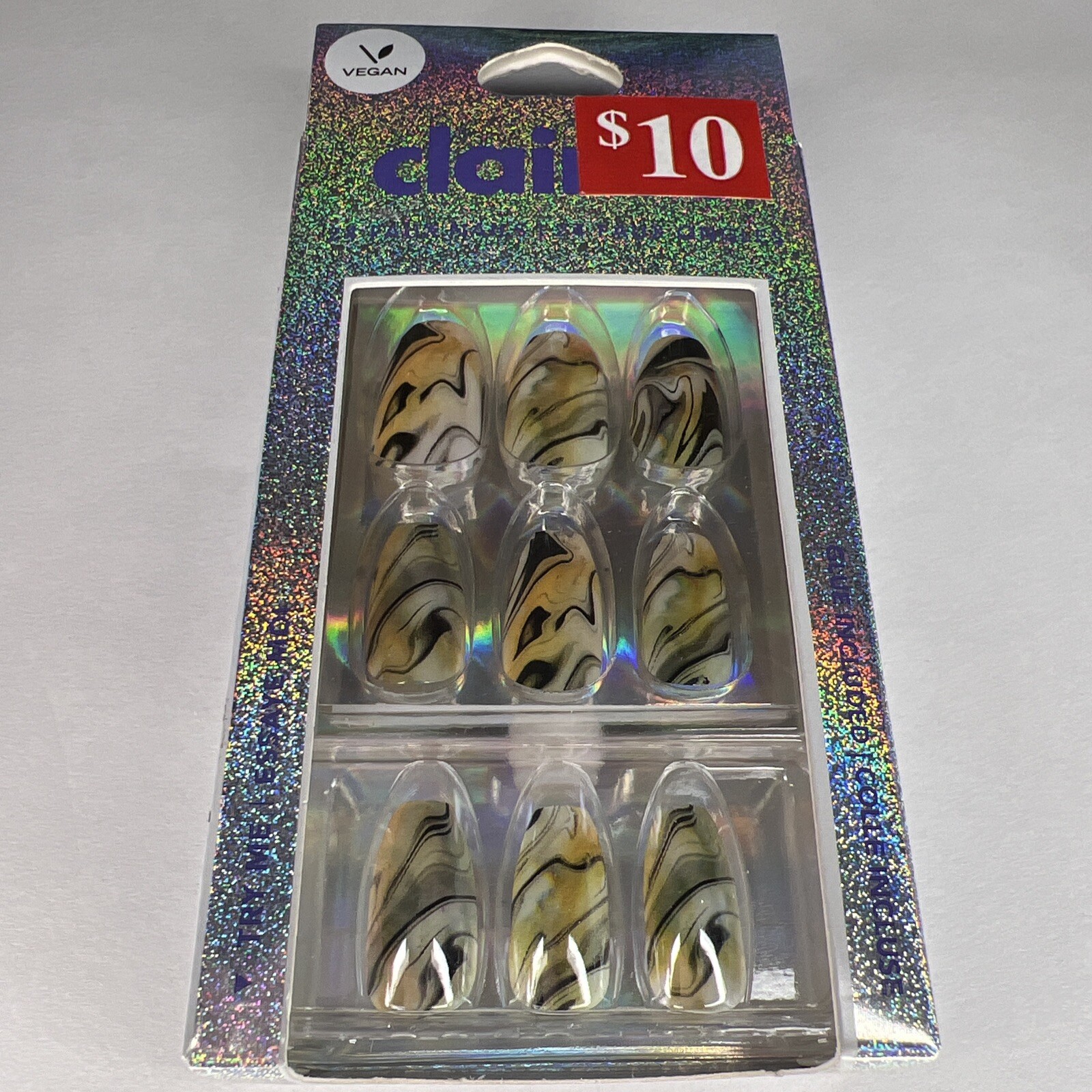 24pc Claire's Fake False Press On False Glue On Nails Vegan Tan Marble Design