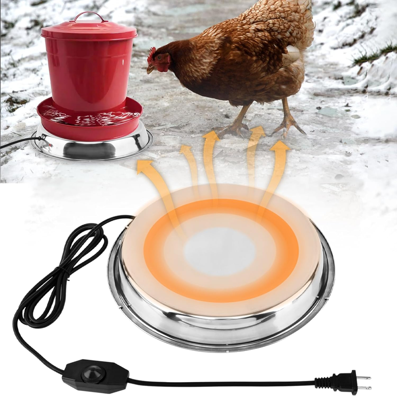 Heated Chicken Waterer, 11.8'' Chicken Water Heater Farm Heated Base for Metal P