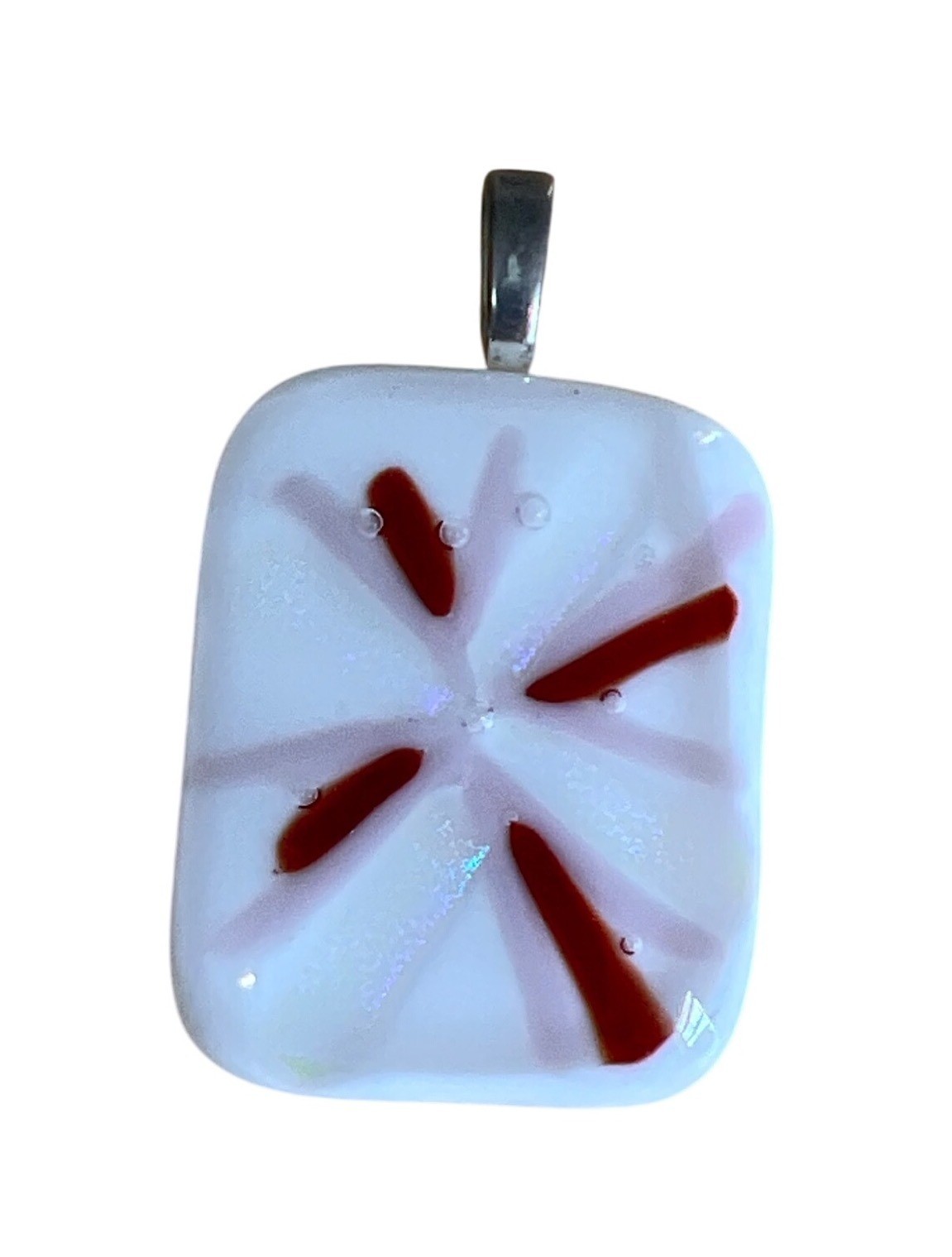 Fused Glass Pendant With Red & White Starburst Design Unique Gift Festival