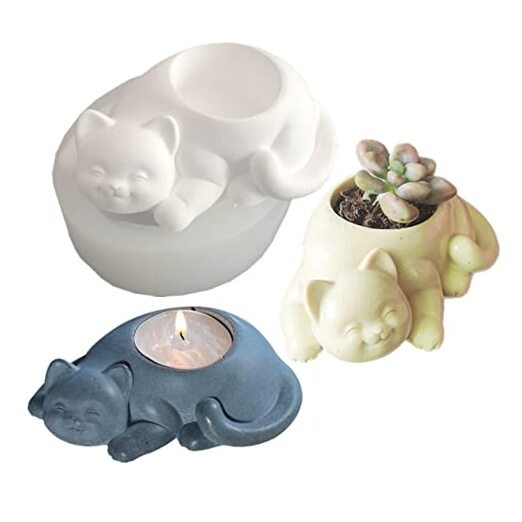 Cat Silicone Flower Pot Mold Concrete Candlestick Silicone Candle Holder Mold 
