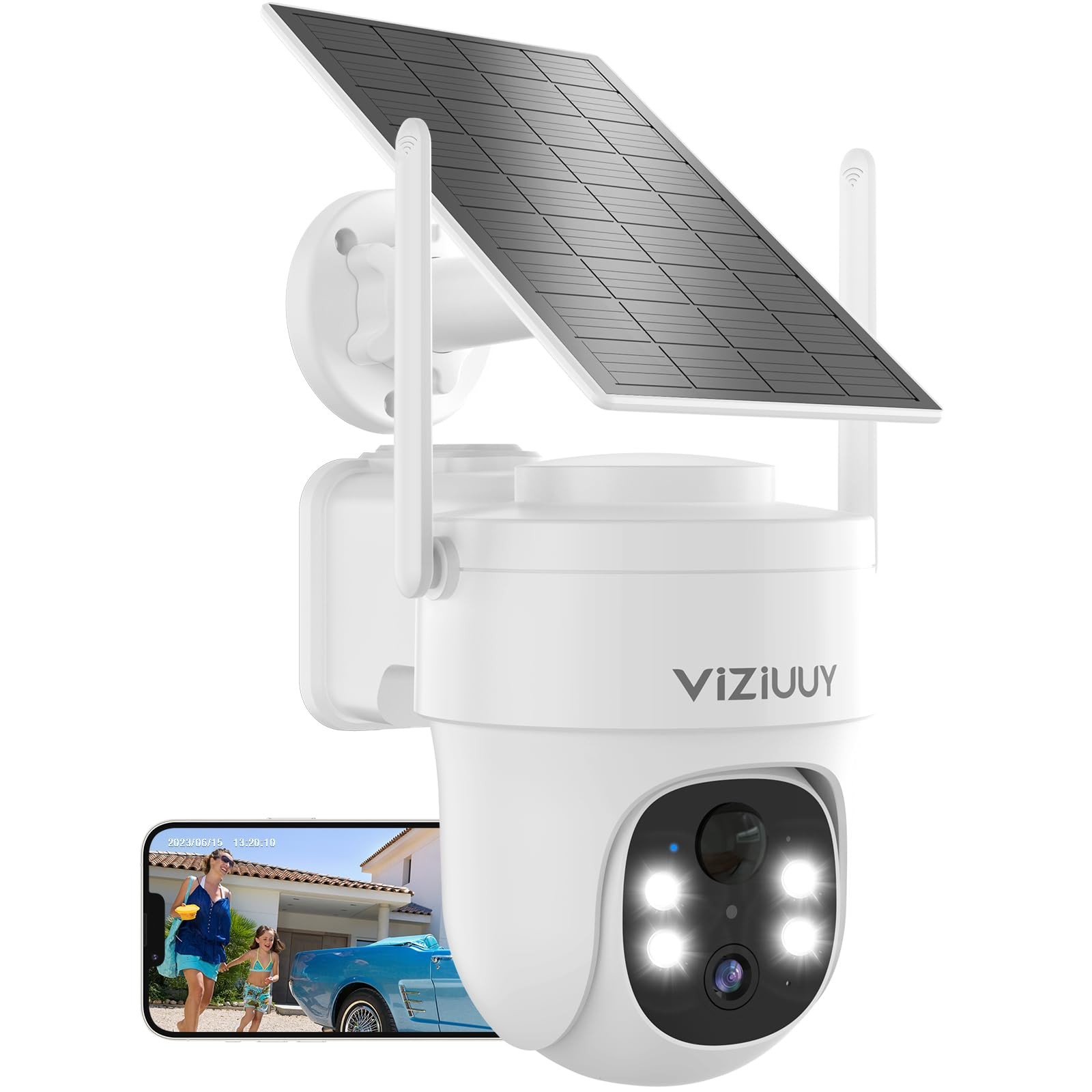 Solar Security Cameras Wireless Outdoor, 3MP Pan Tilt 360°WiFi Camera with Co...