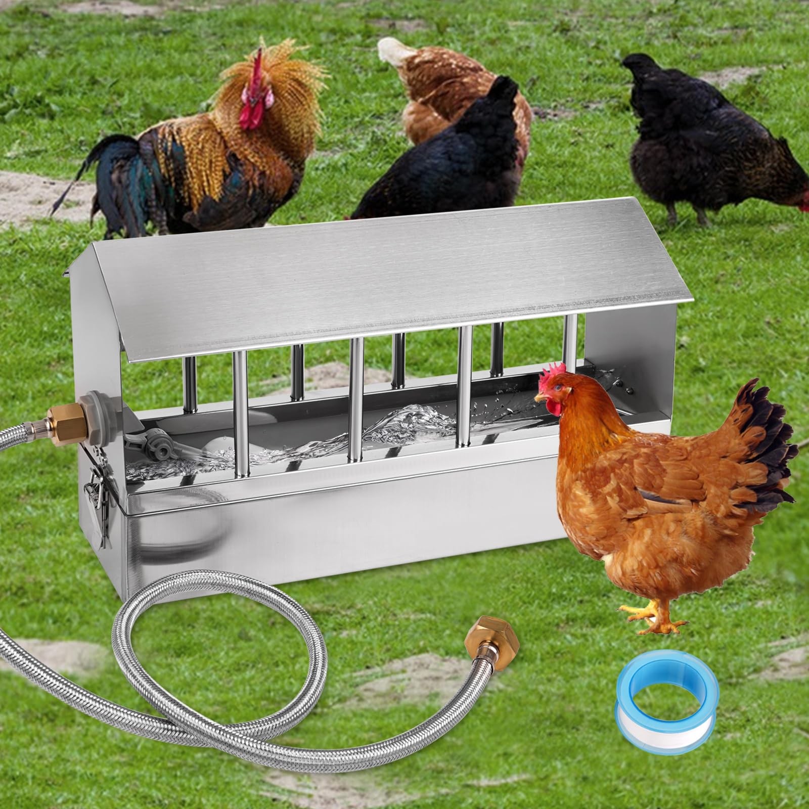 Automatic Chicken Waterer Stainless Steel Large Metal Chicken Waterer System ...