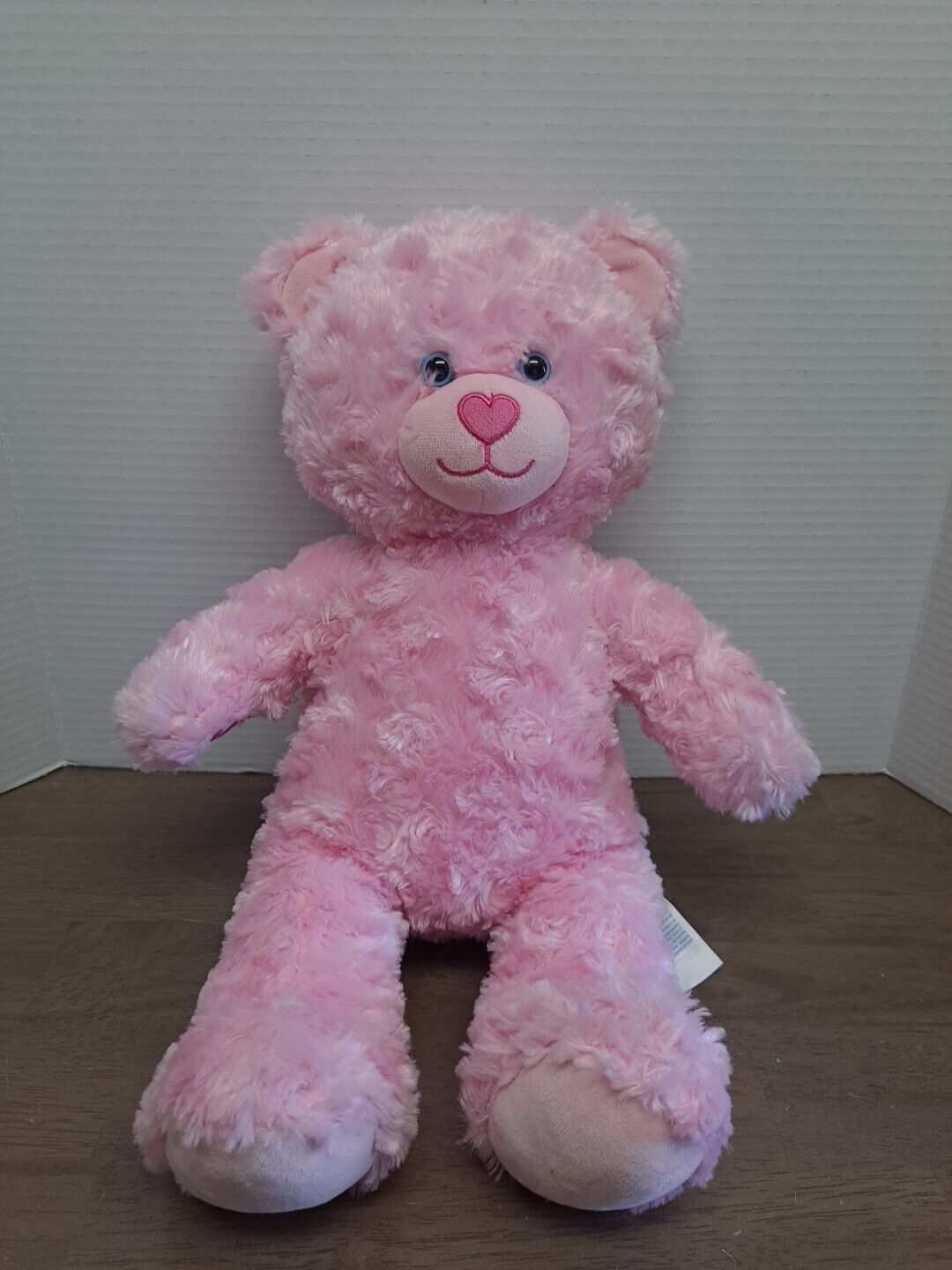 2016 Build a Bear BAB Pink Happy Hugs Swirl Fur Teddy Bear Plush 16” Heart Nose