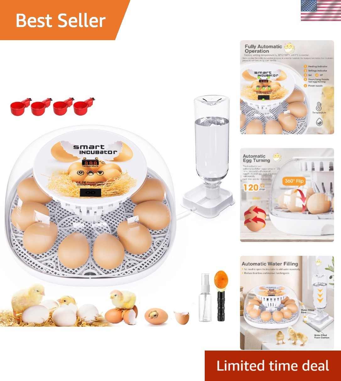 Incubators for Hatching Eggs, 12 Egg Incubator with Automatic Turning and Tem...