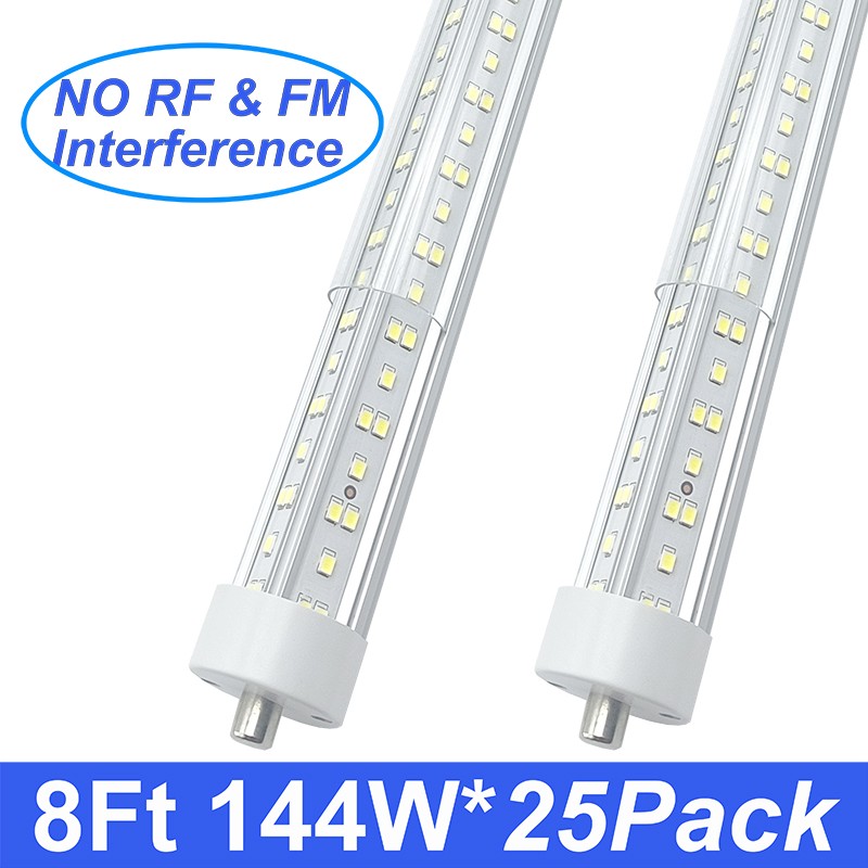 25PCS 144W T8 8FT LED Shop Light Bulbs FA8 Single Pin LED Tube Lights Bulb 6500K