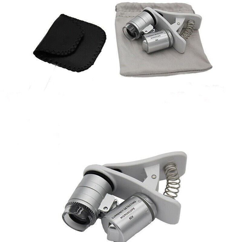 60x Optical Glass 3 LEDs Clip Illuminated Magnifier Universal Mobile Phone F3
