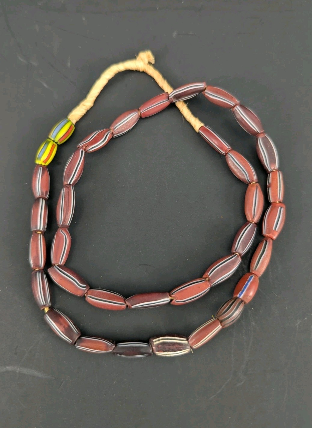 African Trade Watermelon Bead Strand - - Brown w/ White and Black Stripes - 