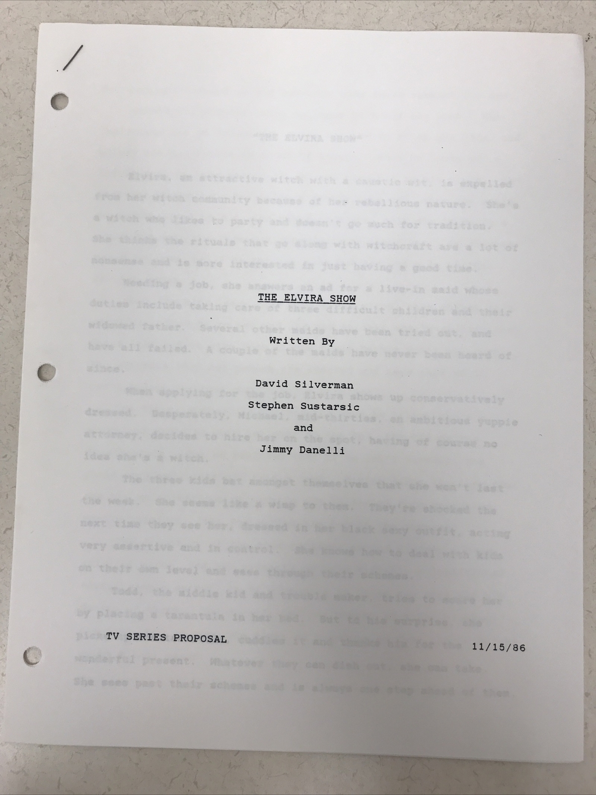 The Elvira Show TV Spec Script Draft  By David Silverman Stephen Sustarsic
