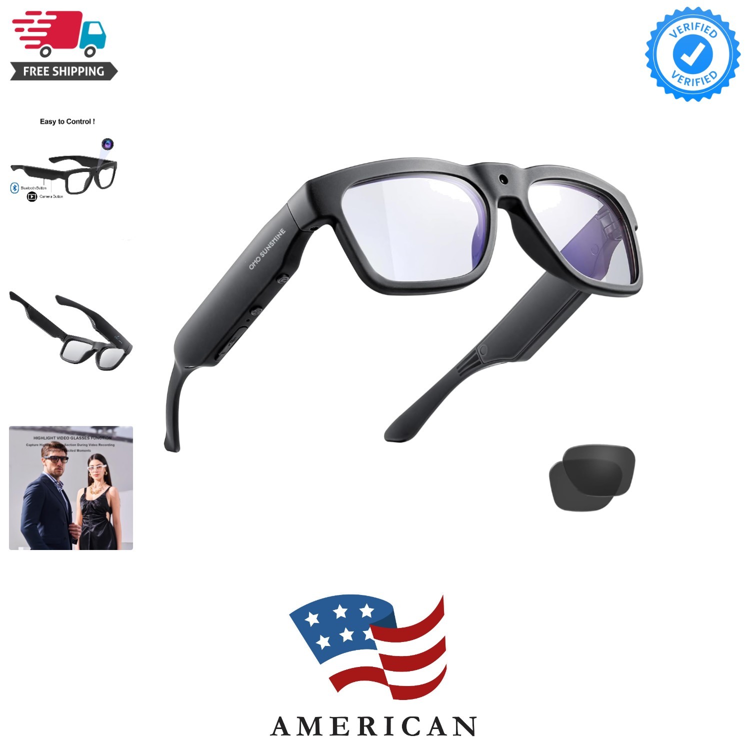 OhO Smart Glasses with Full HD Camera & Open Ear Bluetooth Speaker Headphone,...