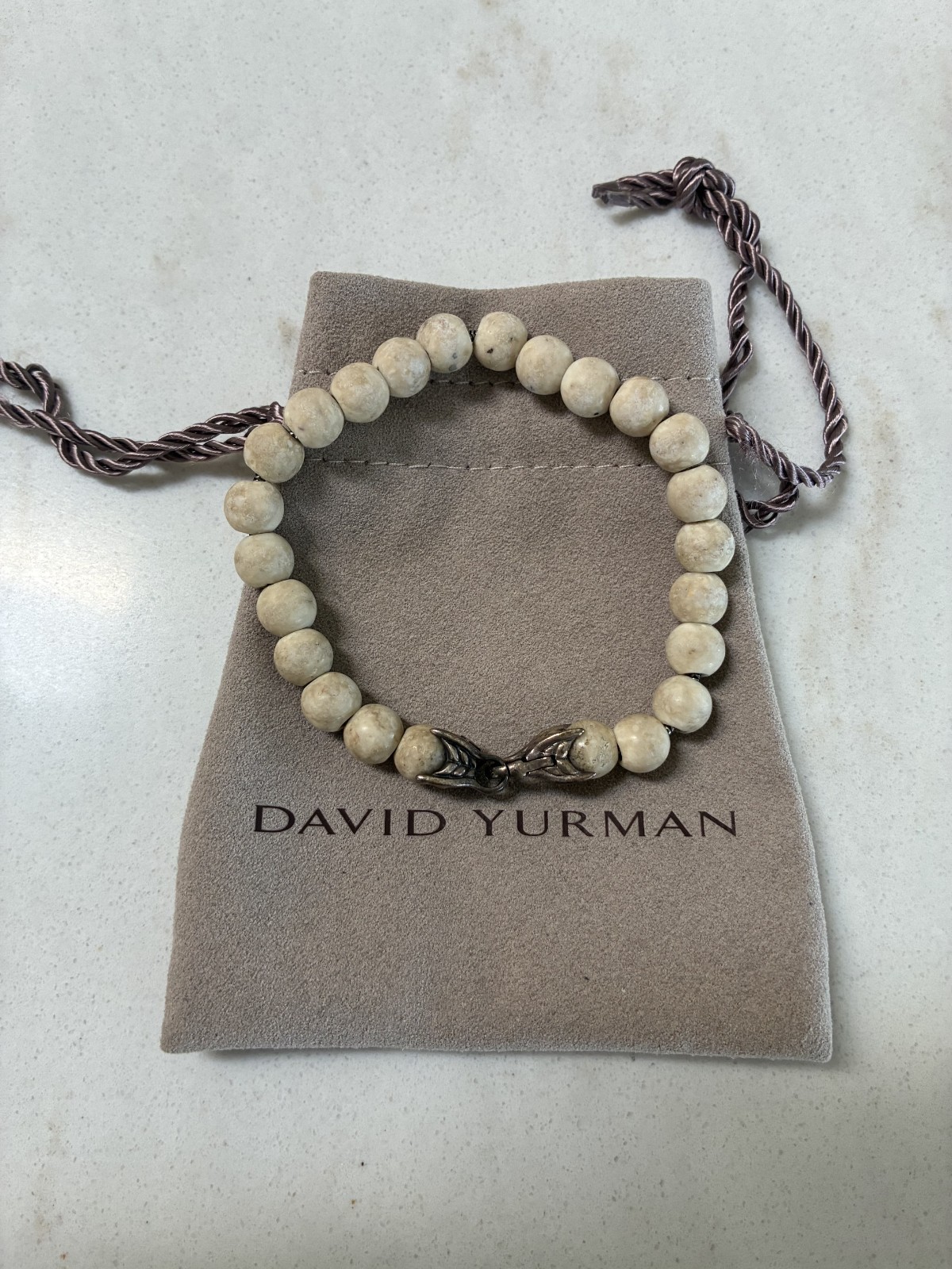 David Yurman Sterling Silver 8mm River Stone Spiritual Bead Claw Bracelet 7.5"