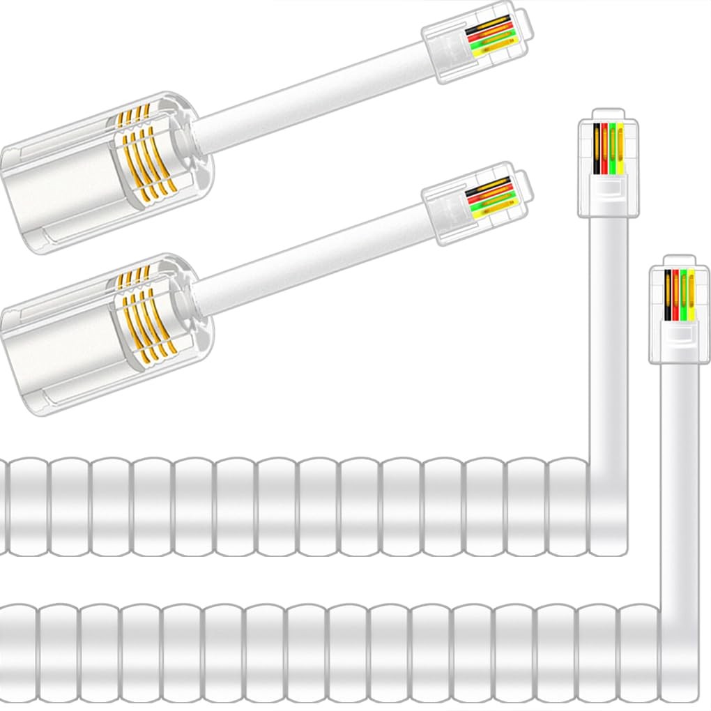 NECABLES 2+2Pack No Tangle Phone Cord for Landline 2pcs White 2+2pcs 