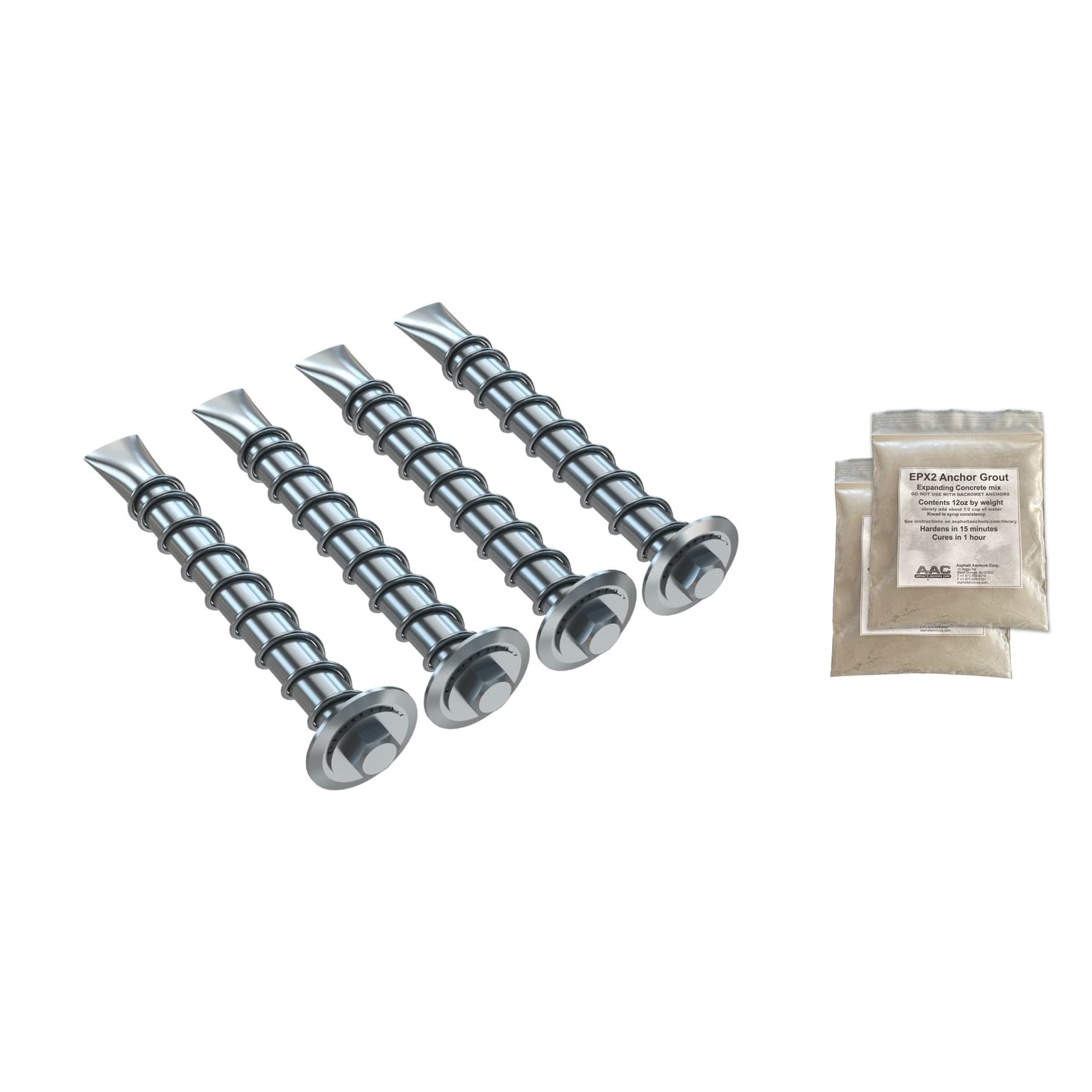 AK-4 Asphalt Anchor & Grout Kit - Four 1500 lbs. Pull Rated SP10-38 Chemical ...