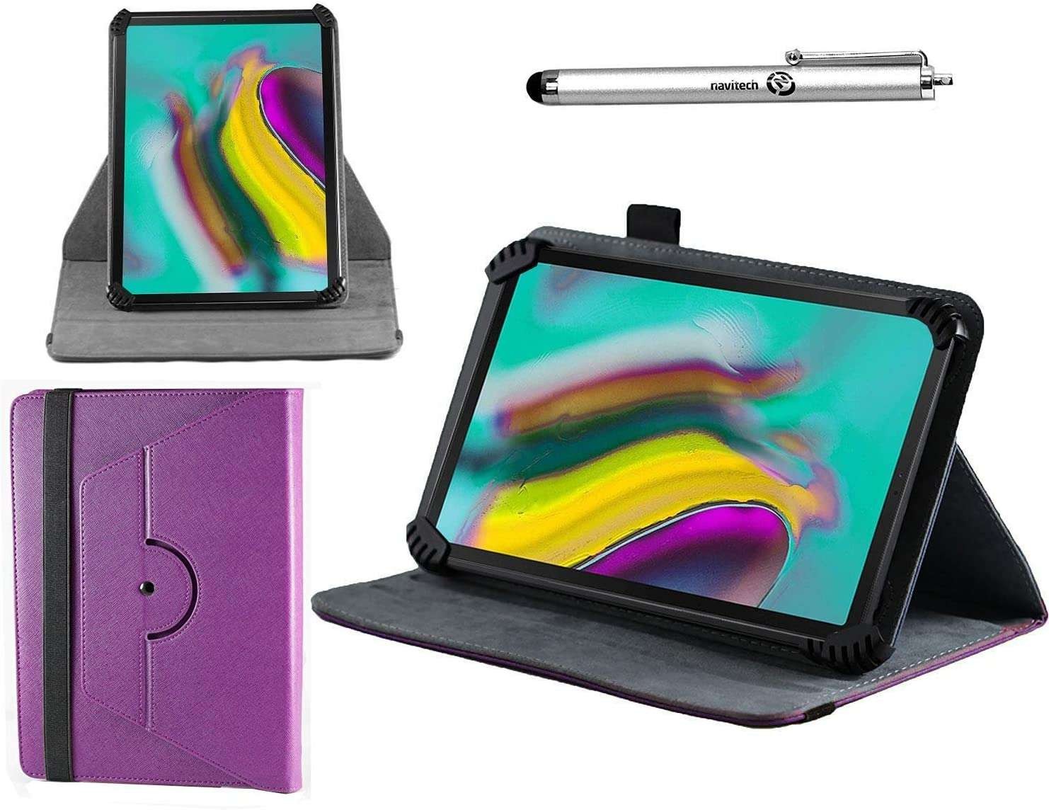 Navitech Purple Case With 360 Rotational Stand & Stylus For Laptok Android 15 10