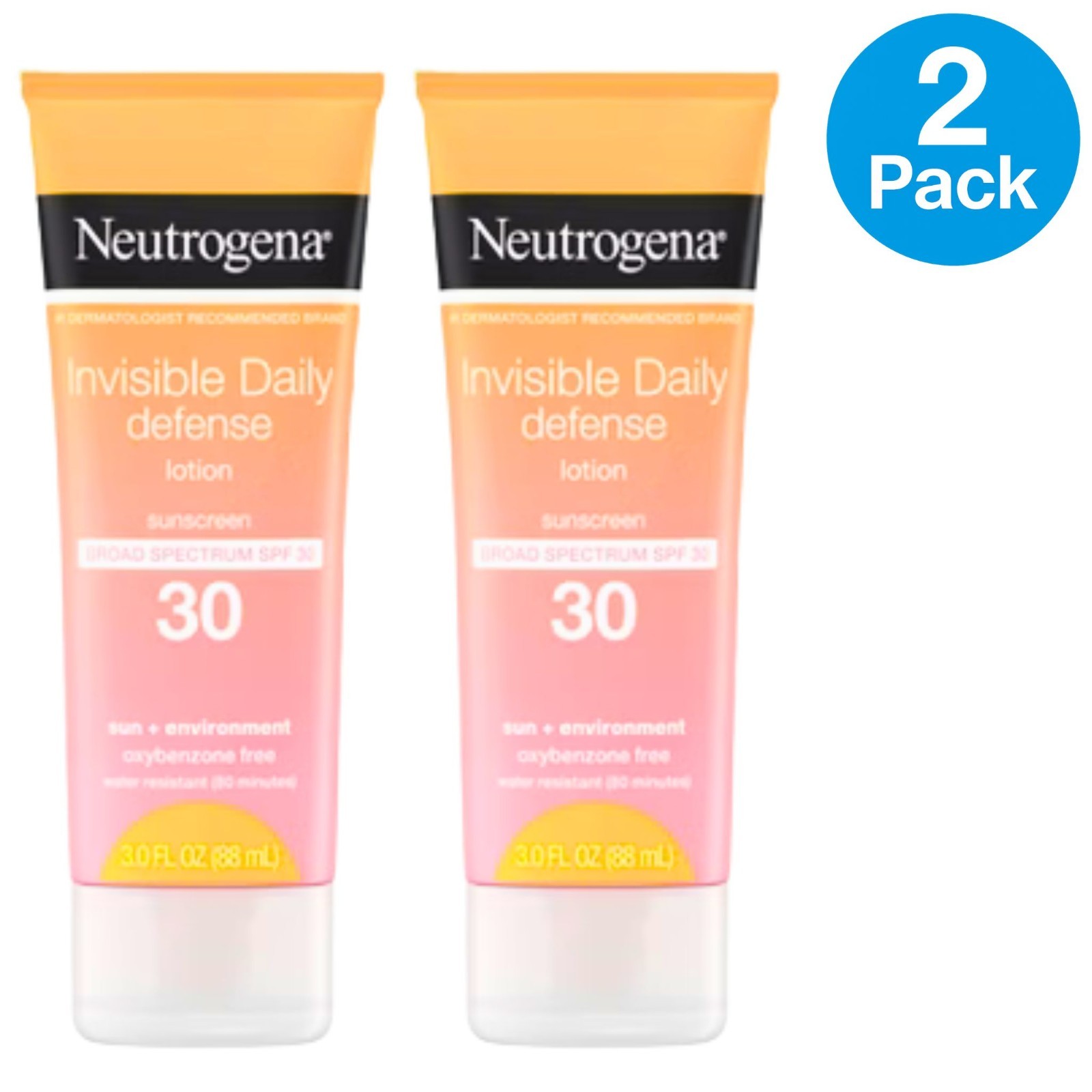 Neutrogena SPF 30 Invisible Daily Defense Sunscreen Lotion 3oz 2 Pack Exp2026/12