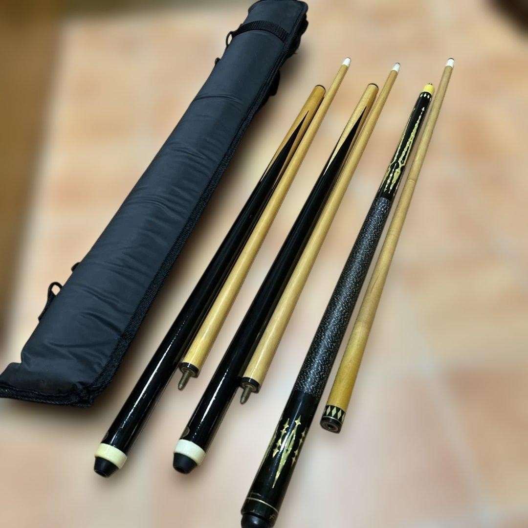 Billiard Cues Set of 3 with Cases Wood Different Designs Used rr2