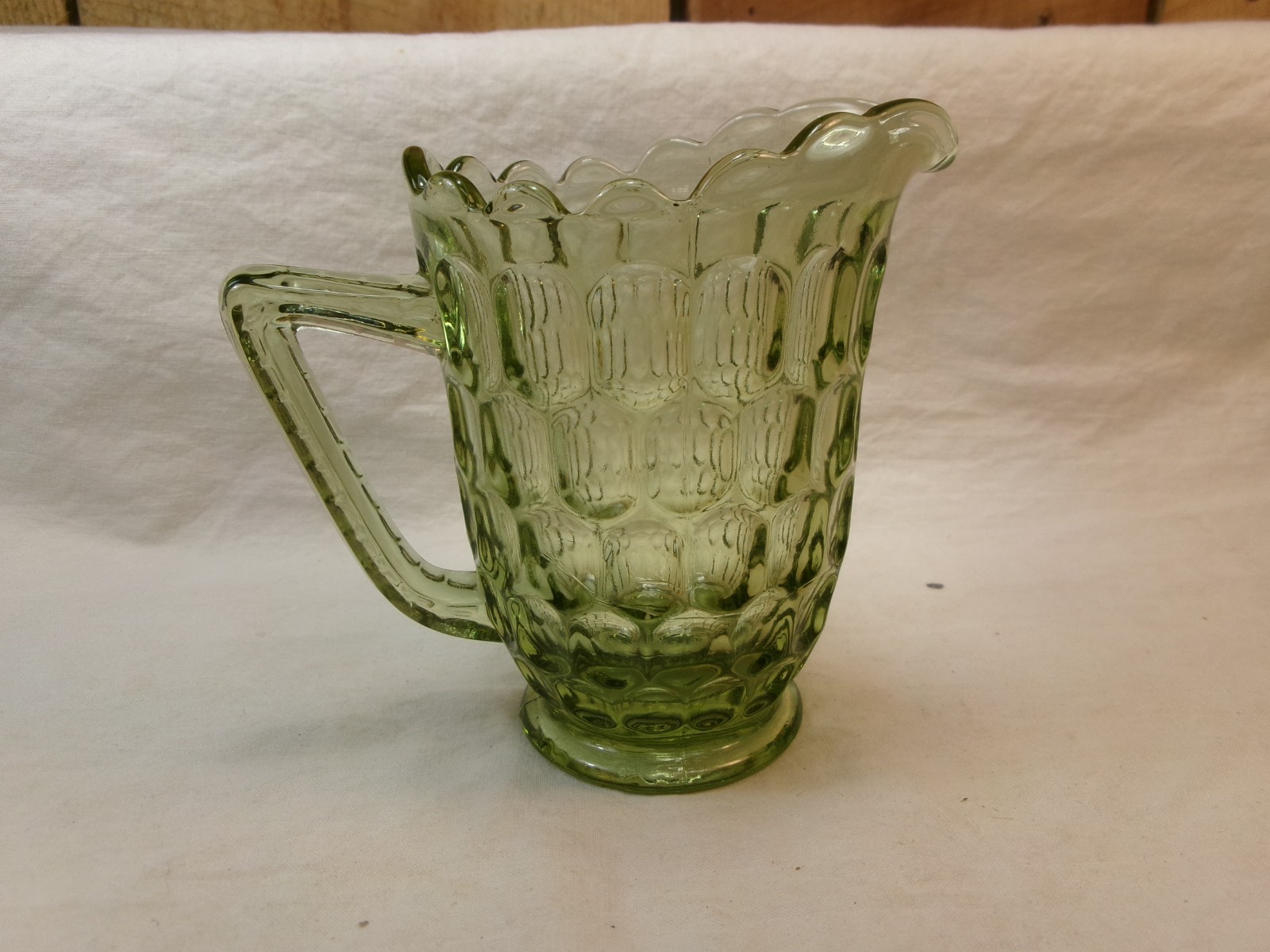 Vintage Fenton Colonial Green Glass Thumbprint Pattern 4" Creamer