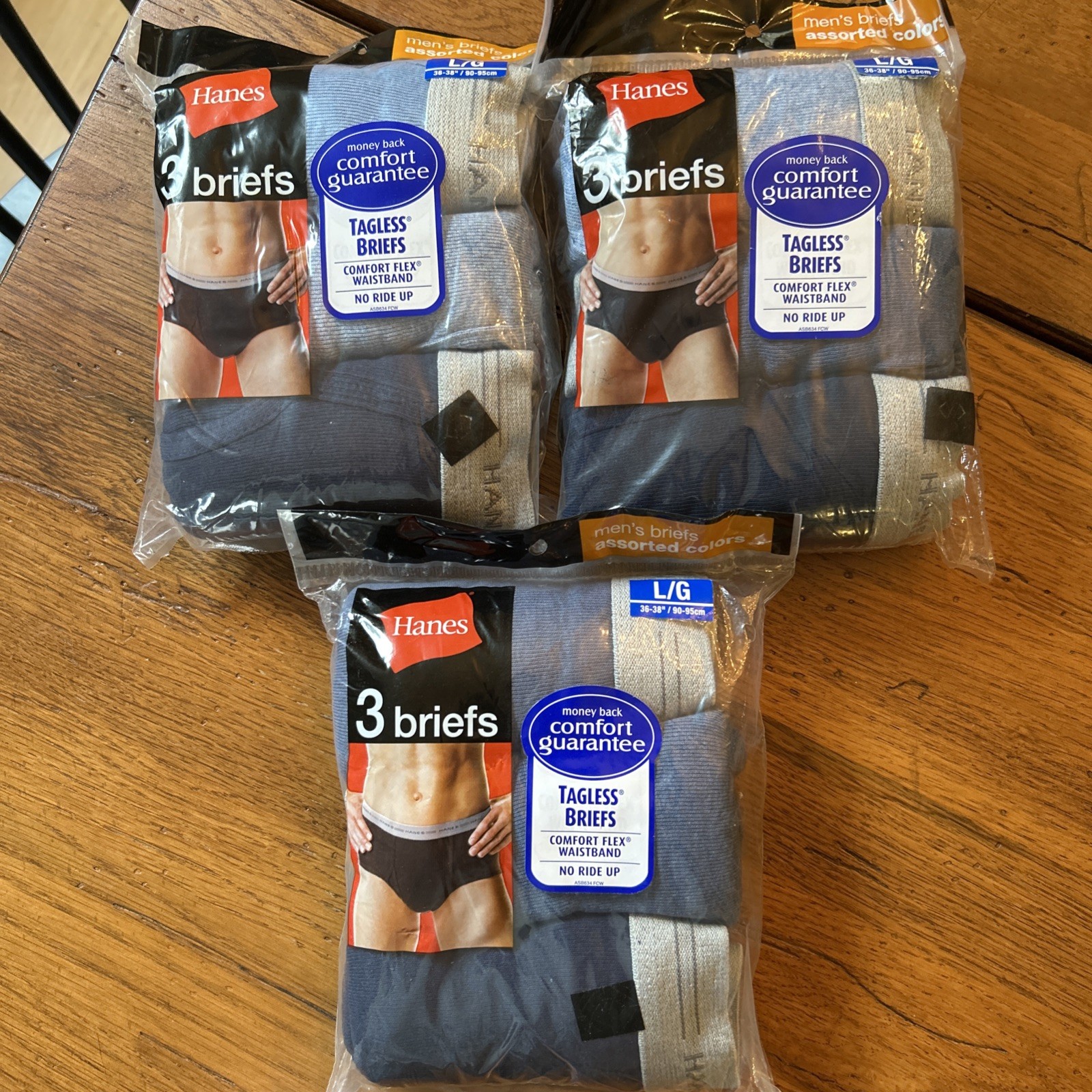 Hanes LARGE Briefs Mens Underwear THREE 3-Packs Blue Comfort Flex Tagless