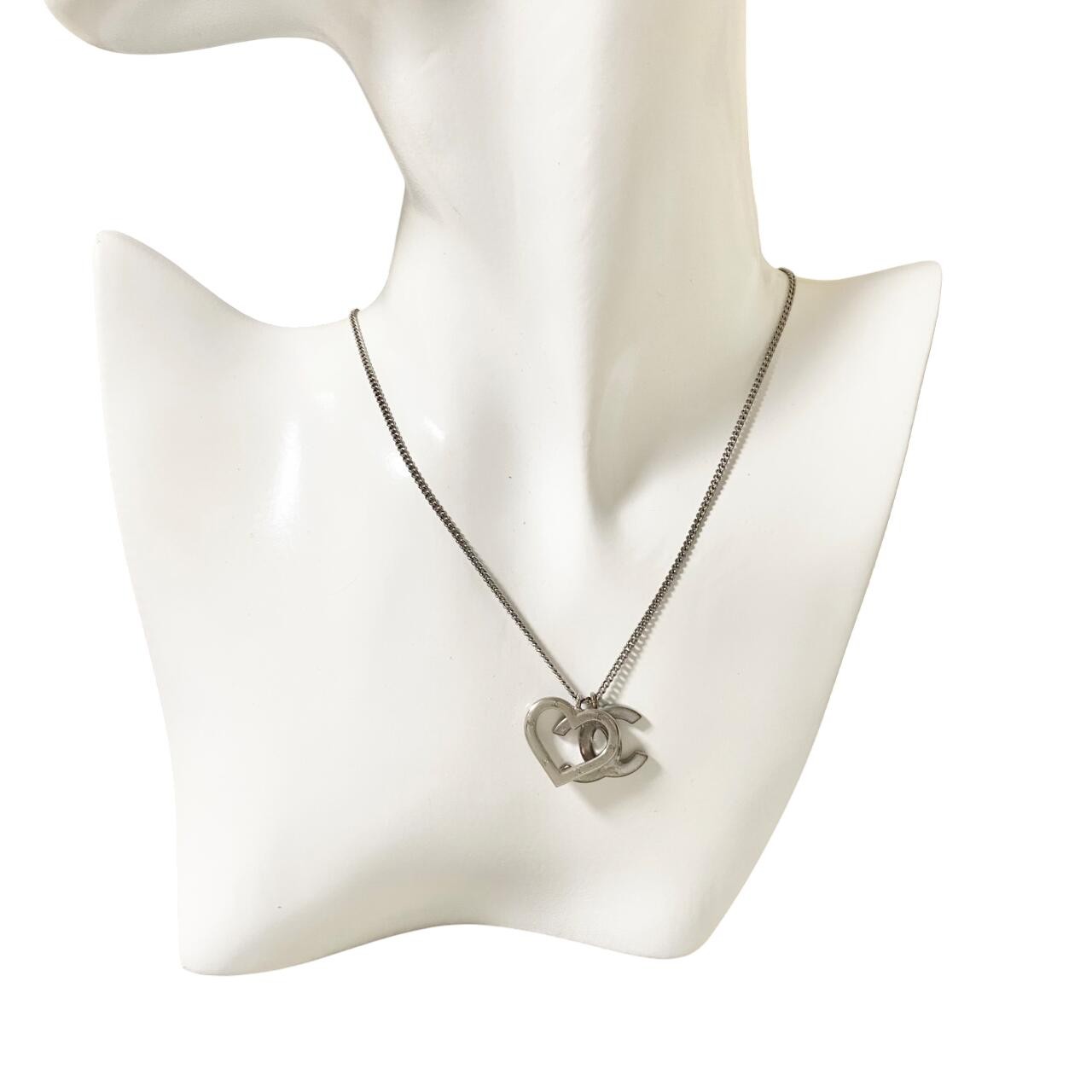 CHANEL Necklace Coco Mark Heart Silver Chain Logo