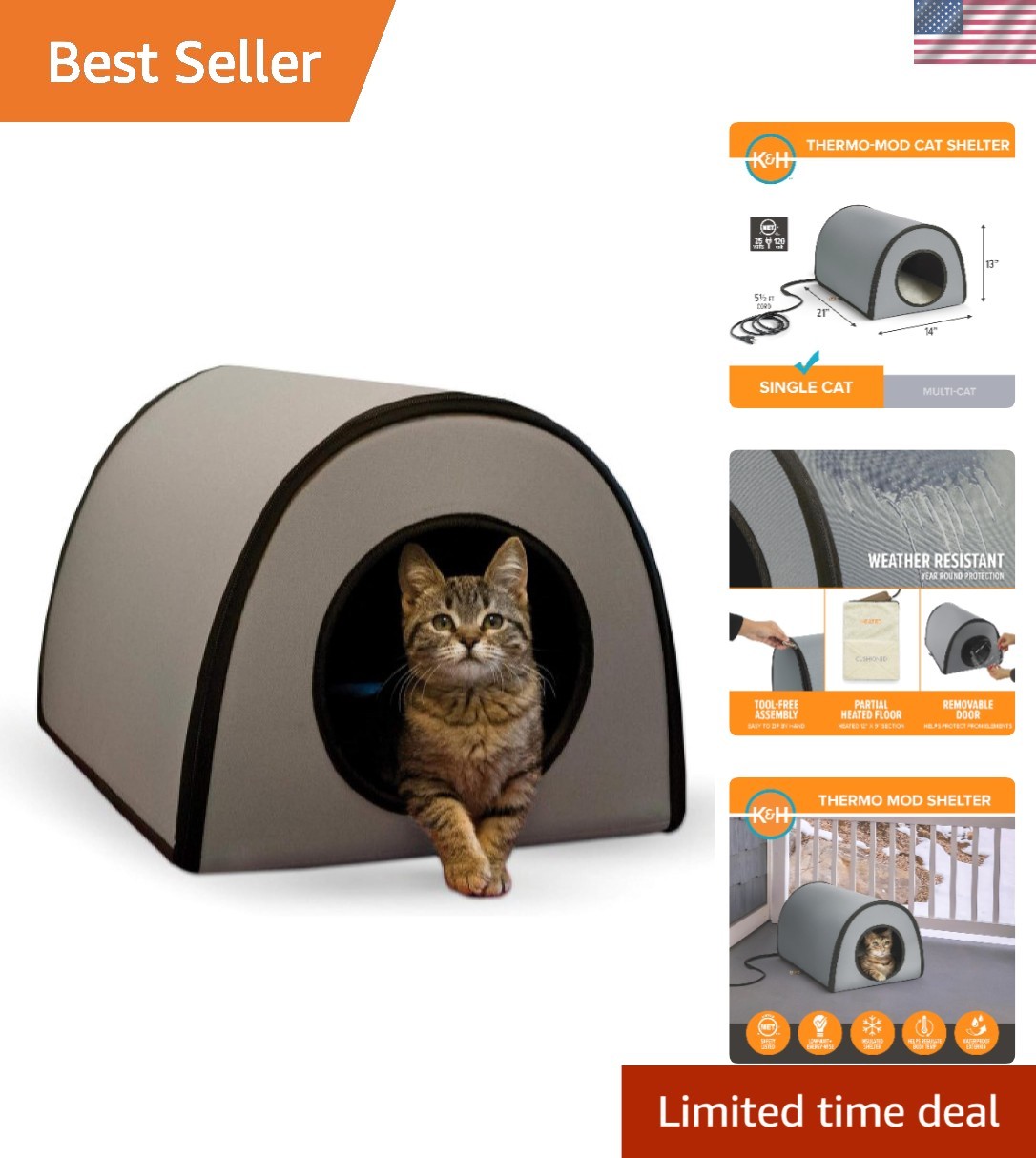 Safety Certified Heated Outdoor Cat House - Cozy Insulated Shelter 21X14X13in