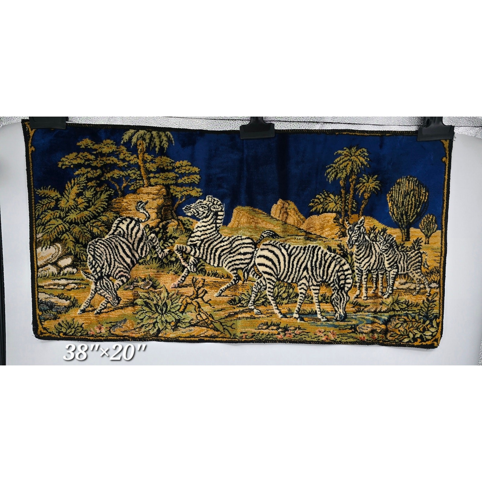 Vintage Zebra Tapestry Wall Hanging – 38"x20" – African Safari Scene