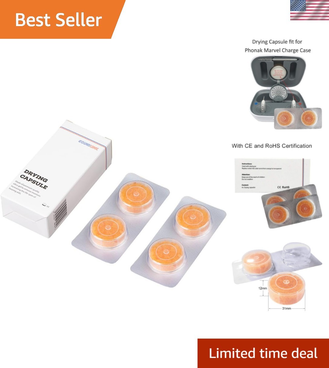 4PCS Hearing Aid Drying Capsule for Phonak Charger Case