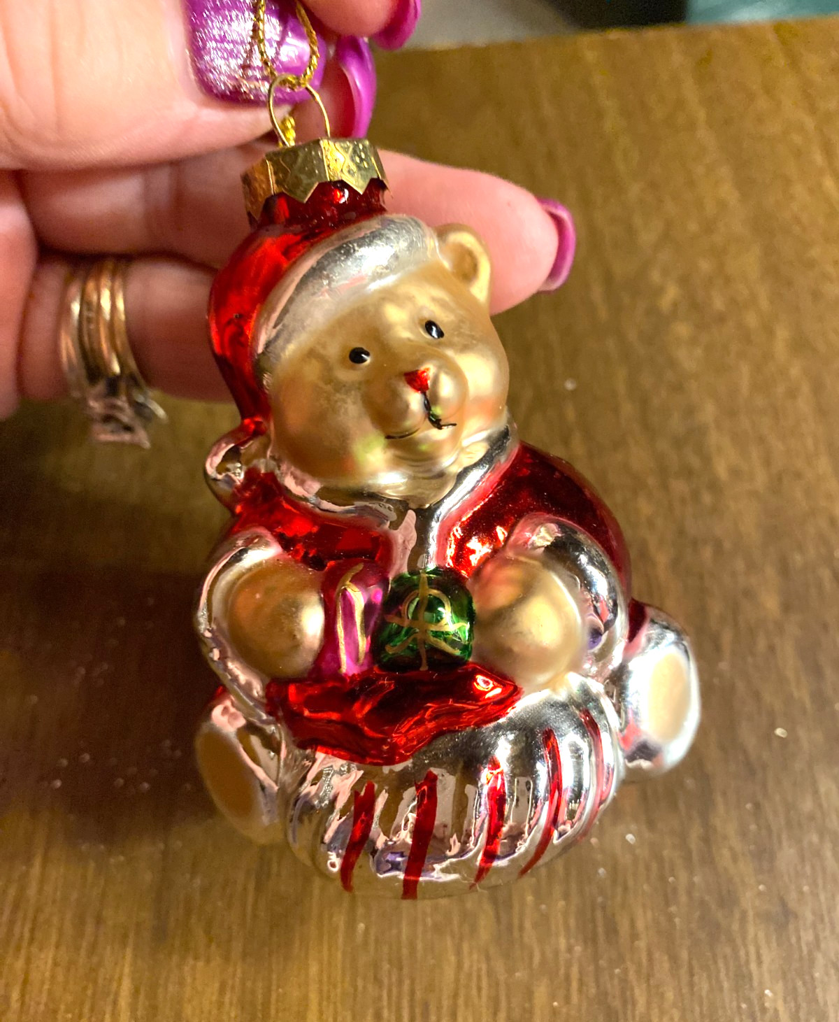 Blown Glass Bear in Pj's Christmas Ornament 3"