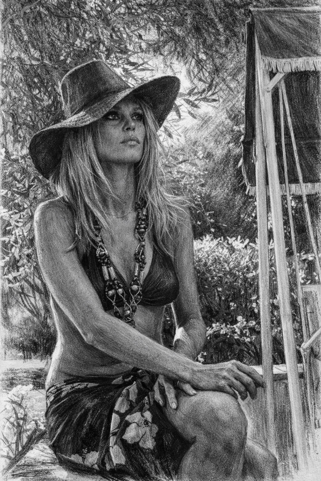 60s  Actress Brigitte Bardot Charcoal Sketch  Art Print Picture Photo 6x8