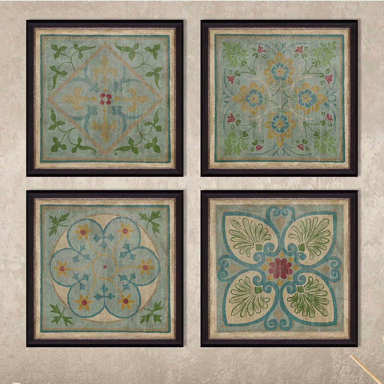 Verdigris Pattern 20" Square 4-Piece Framed Wall Art Set