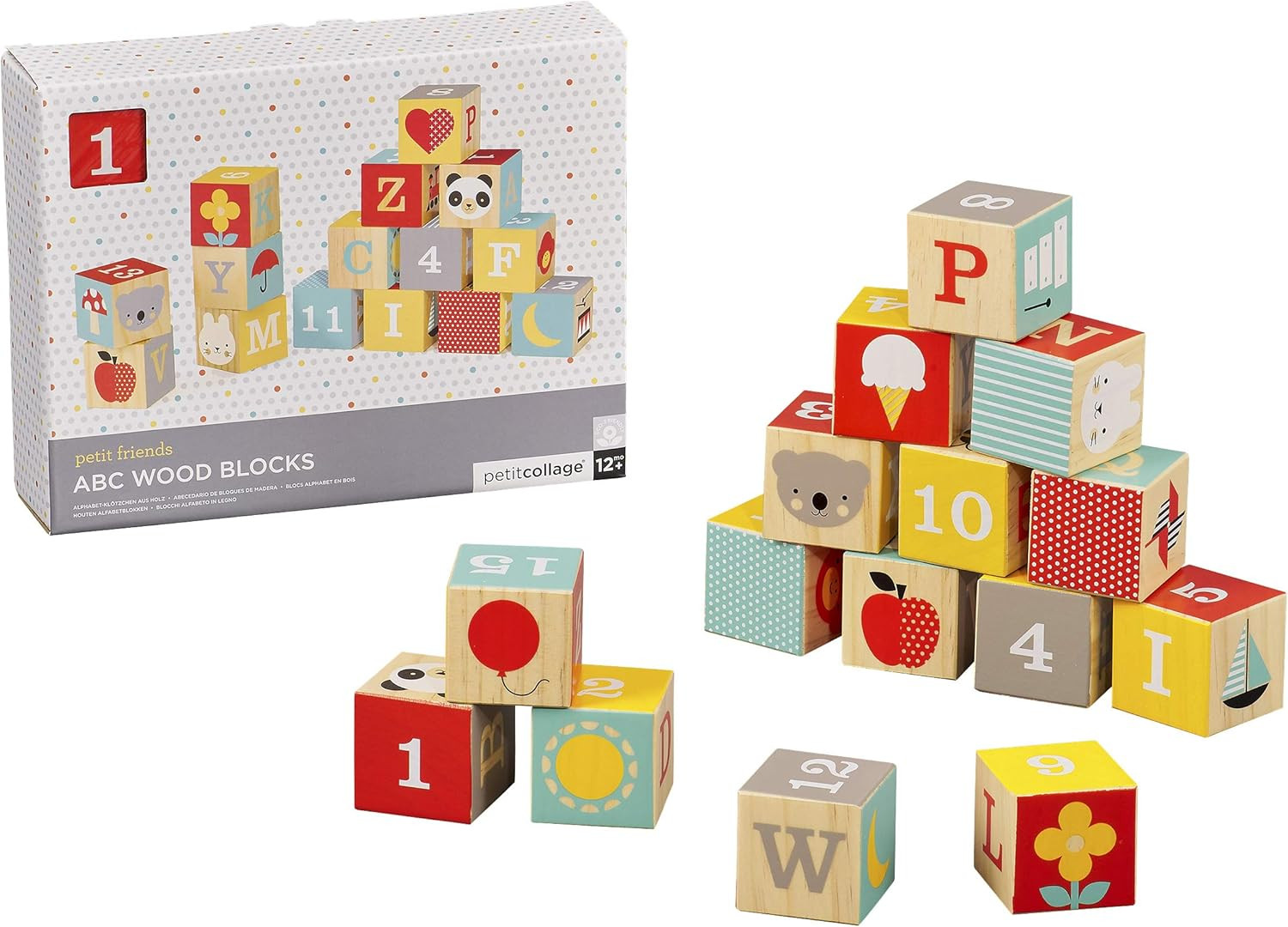 Eco-Friendly ABC Wooden Blocks, Set of 15 – Solid Wooden Blocks for Kids 12 Mont