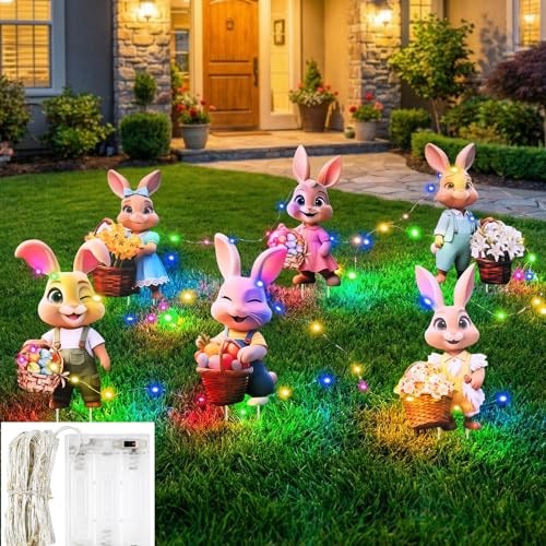 Outdoor Easter Decorations with 393.7 Inch LED Light for Home Bunny Porch, 