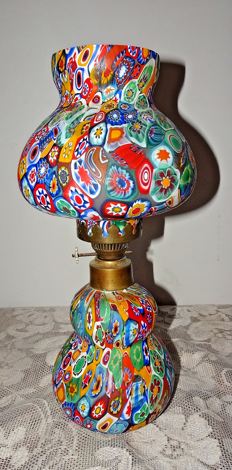RARE Millefiori Murano Oil Lamp Art Glass Hand Blown Antique MUST-HAVE 11 1/4"
