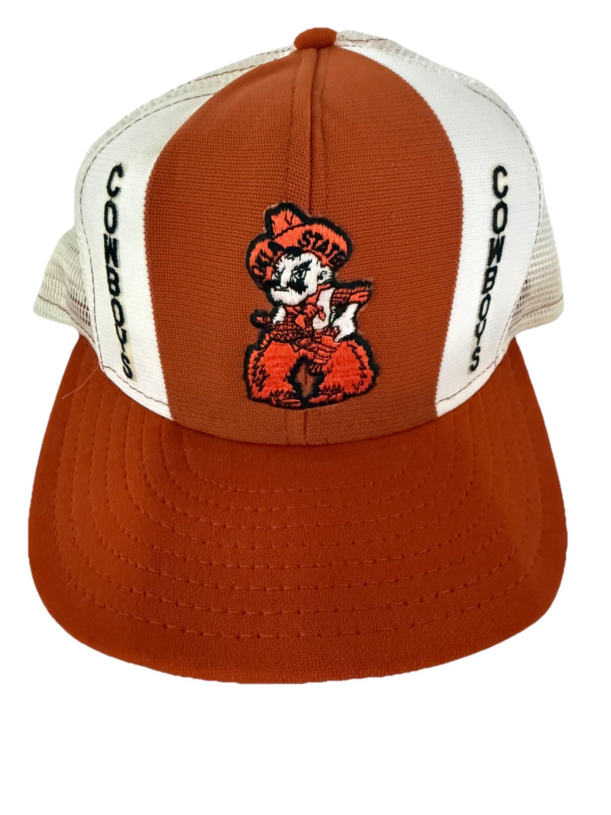 Vintage Oklahoma State Cowboys NCAA Orange Snapback Hat AJD Lucky Stripes rare
