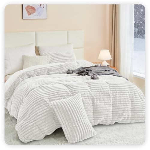 Faux Fur Duvet Cover Queen Size - Queen (90" x 90") 02 - White (No Comforter)