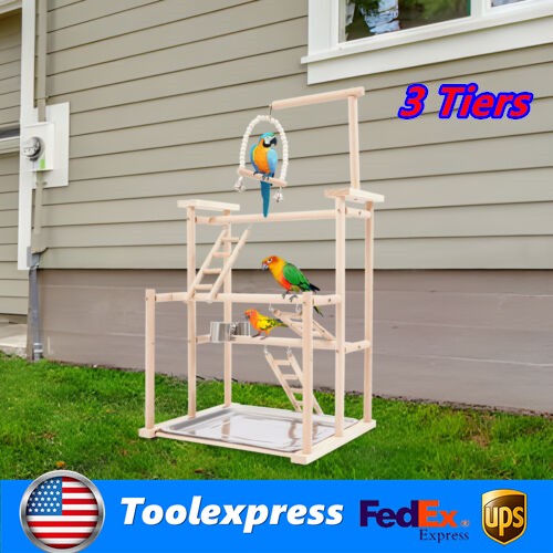 Pet Parrot Playstand Parrots Bird Playground Bird Play Stand Wood Perch Gym Play