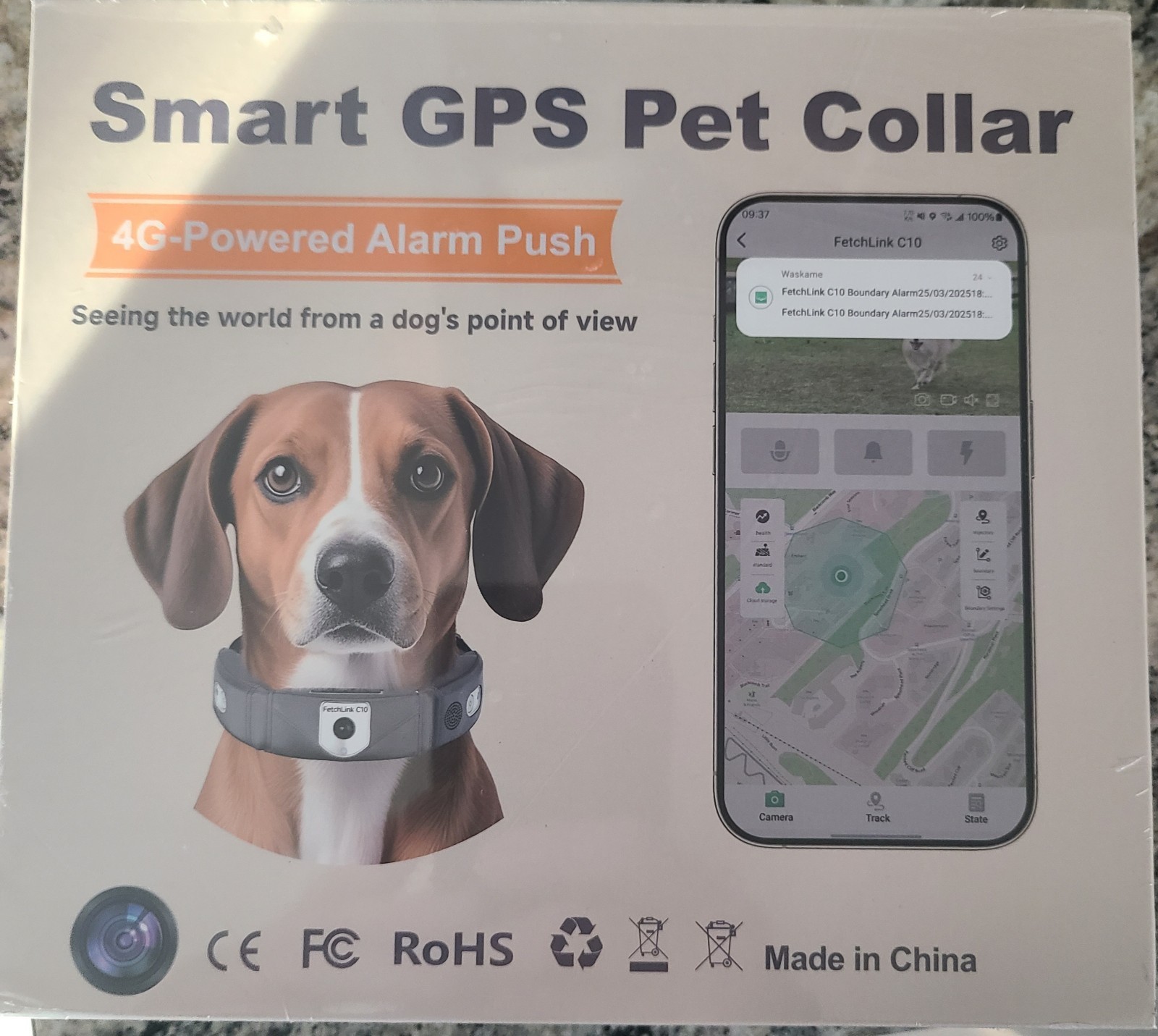 FetchLink C10 Smart GPS Dog Collar with Alarm, Camera, Android & iOS Compatible