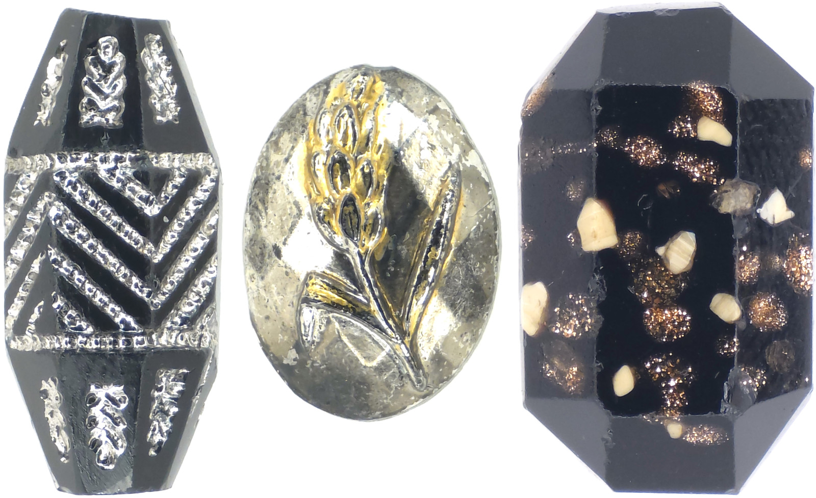 C1880s Victorian Glass Odd Shape Silver Gold Luster Wheat Goldstone Button LOT