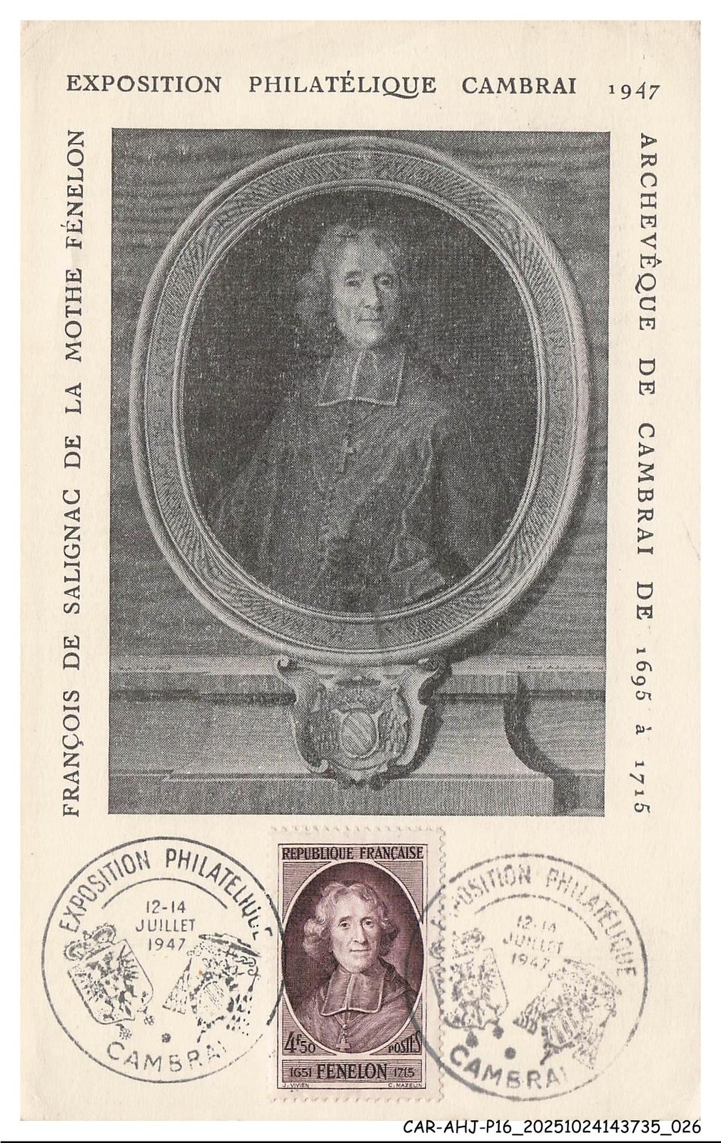 Car-AHJP16-0771-Maximum Card - Philatelic Exhibition Cambrai - Fenelon - 1