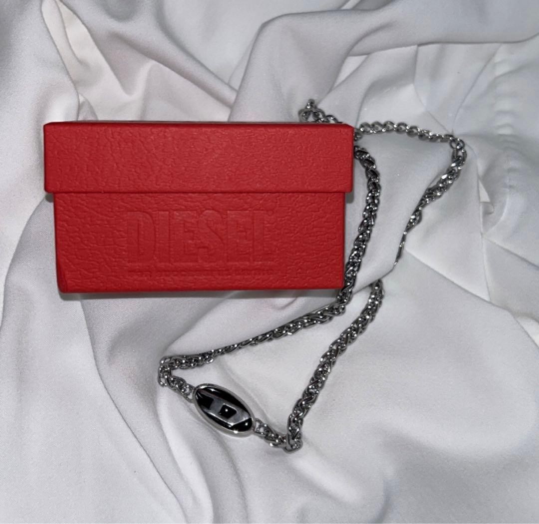 Diesel Men Used Twice Logo Chain Necklace Dx1470040 Almost unused Luxury Classic