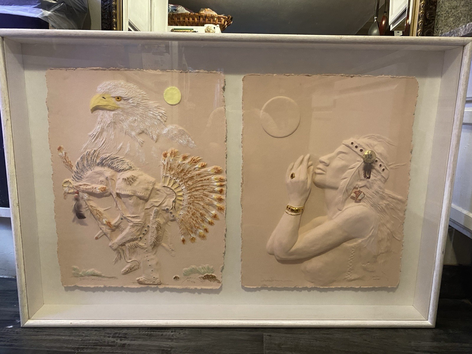 Roy Purcell Duessel Signed Native American Eagle 3D Framed Mixed Media Art Set