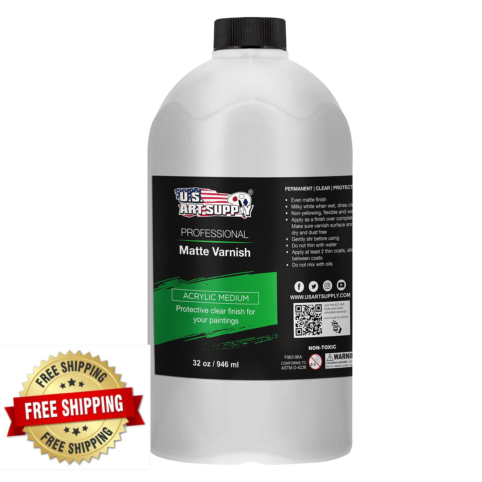 U.S. Art Supply 32oz Matte Acrylic Varnish Painting Permanent Clear Finish