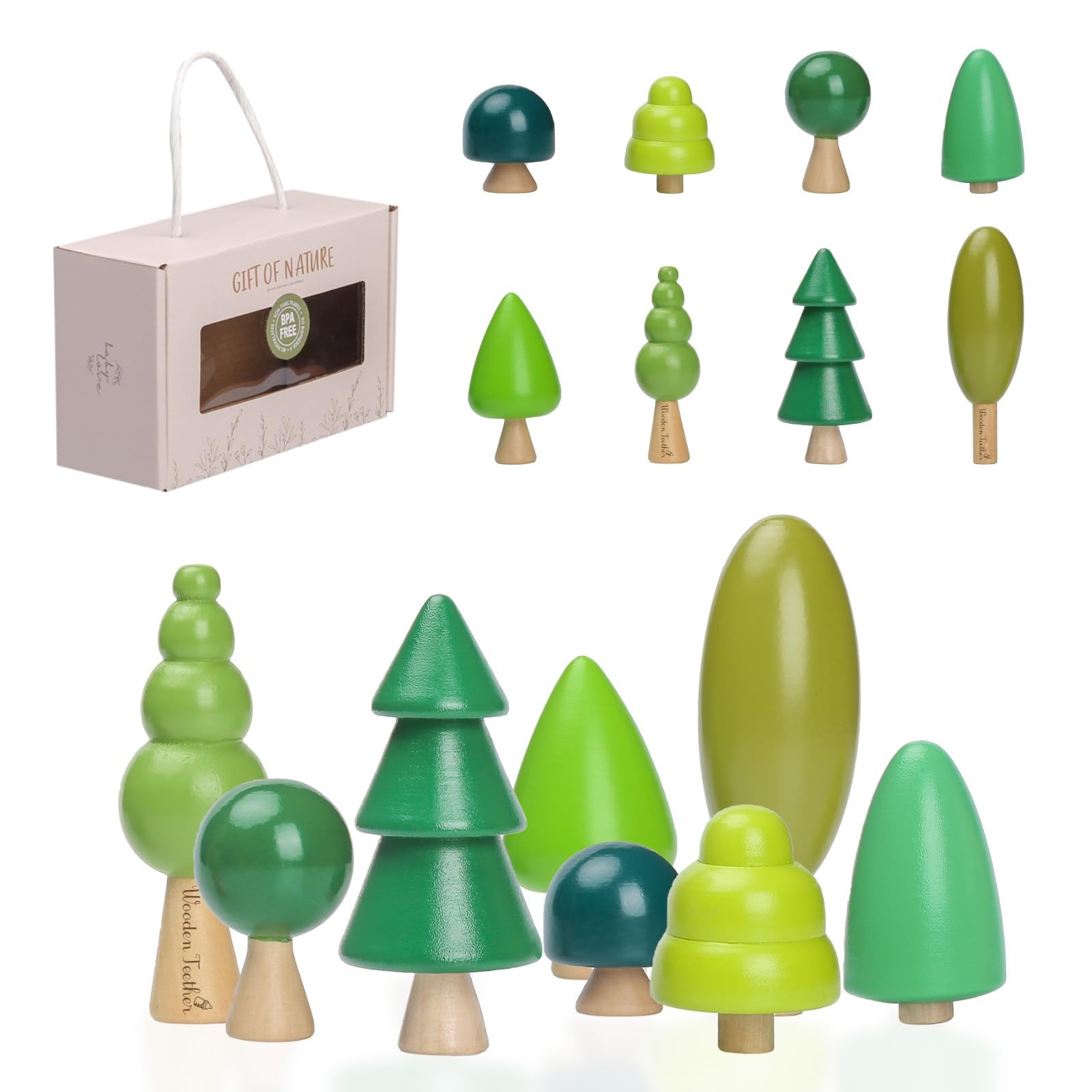 Wooden Tree Pack of 8 Wood Miniature Tree Set Various Sizes Natural Wooden Tr...