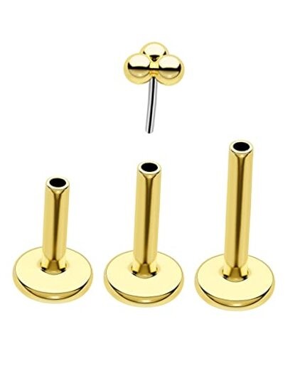  G23 Titanium 16g Helix Cartilage Earrings Threadless 6mm, 8mm, 10mm Gold