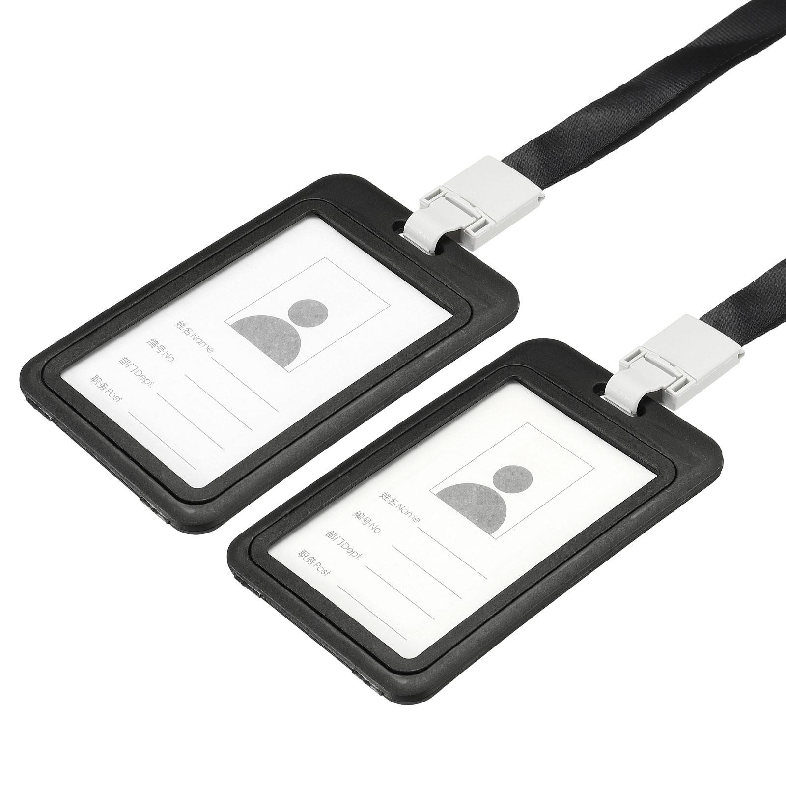ID Badge Holders, 4.3x2.8 Inch Vertical Name Tag, Black 2pcs