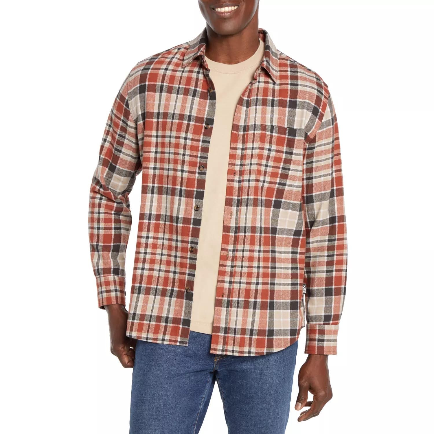 Eddie Bauer Men's Flannel Long Sleeve Shirt - Clay Como Plaid, Warm & Durable