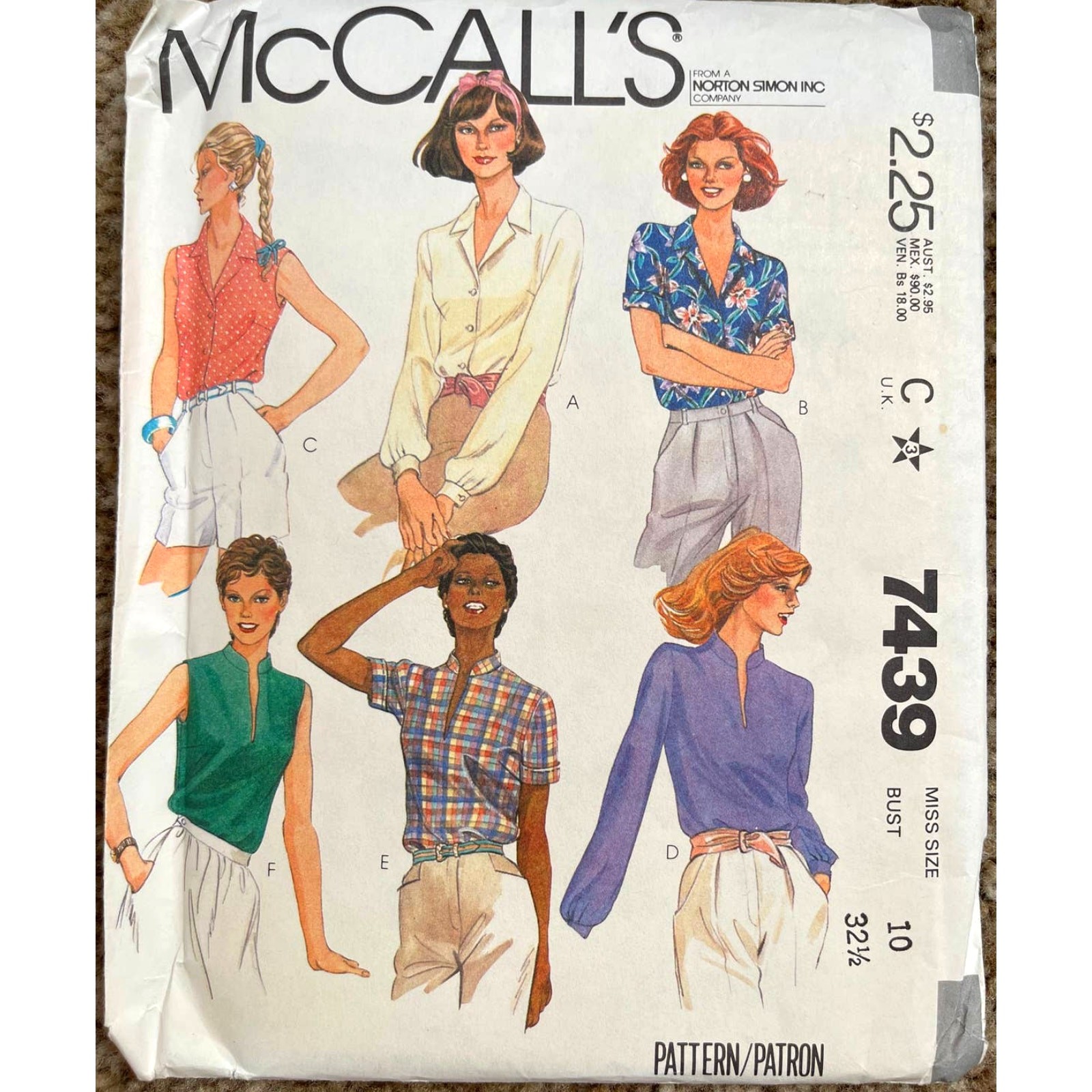 UNCUT Vintage 1980s McCalls 7439 Sewing Pattern Size 10 Button Up Shirt Top