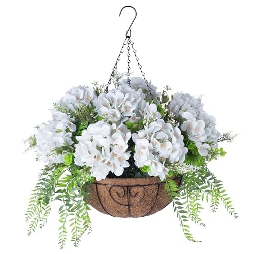 Artificial Flowers in Hanging Basket Planter for Home Spring Summer Light Green