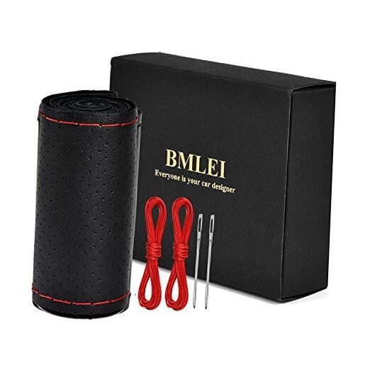 Universal Car Steering Wheel Cover with Top Genuine Leather, the red thread